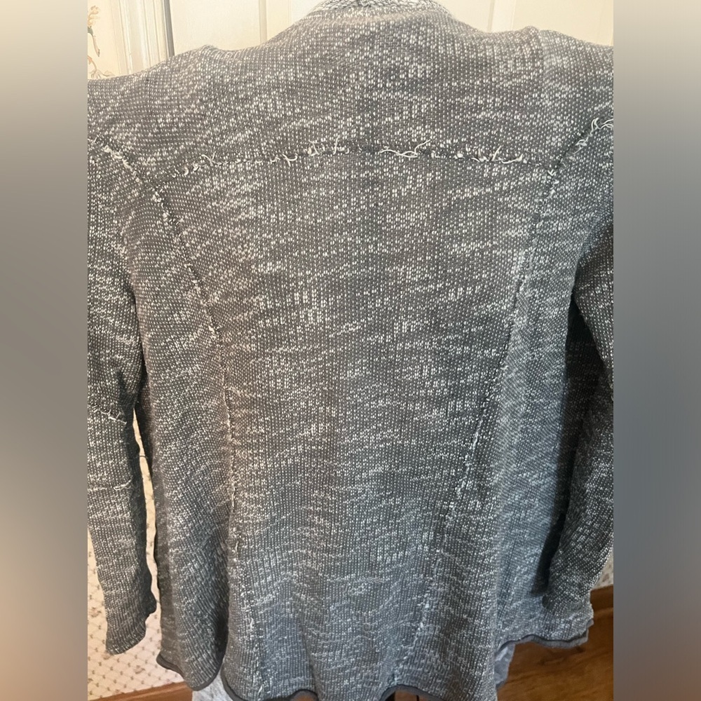 Free people Loop Cardigan Cream Grey wrap waterfall frayed distressed lagenlook - Picture 10 of 16